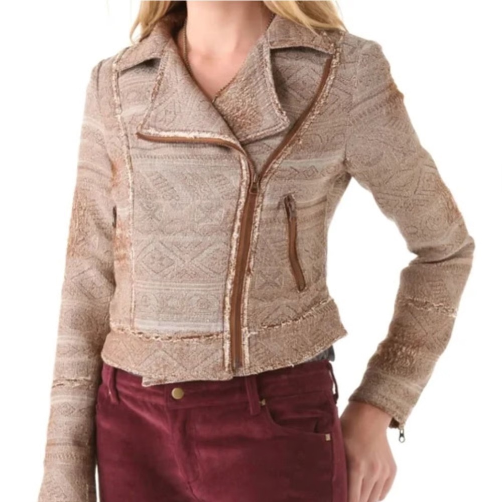Free People Distressed Tapestry Moto Jacket
